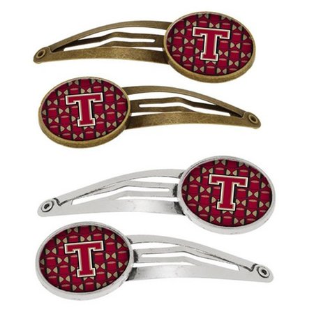 CAROLINES TREASURES Letter T Football Garnet and Gold Barrettes Hair Clips, Set of 4, 4PK CJ1078-THCS4